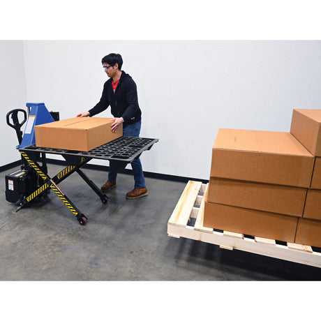 Vestil L-270-DC-HD-PE DC Powered Tote Lifter with Photo Eye Sensor — Precision Height Adjustment for Repeatable Tote Positioning