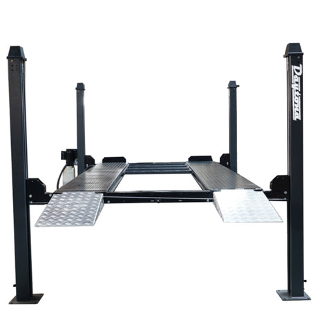 Daytona LFPP9 9,000 lb 4-Post Parking Lift – Home & Commercial Vehicle Storage Lift with Aluminum Ramps, 120V
