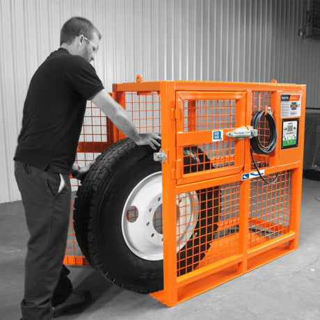 Martins Industries Automatic HD Tire Inflation Cage 52″ High-Pressure (MIC-AUHD-52) – OSHA-Compliant Safety Cage with Built-In 195 PSI Nitrogen-Compatible Automatic Inflator for Truck, Bus & Aircraft Tires