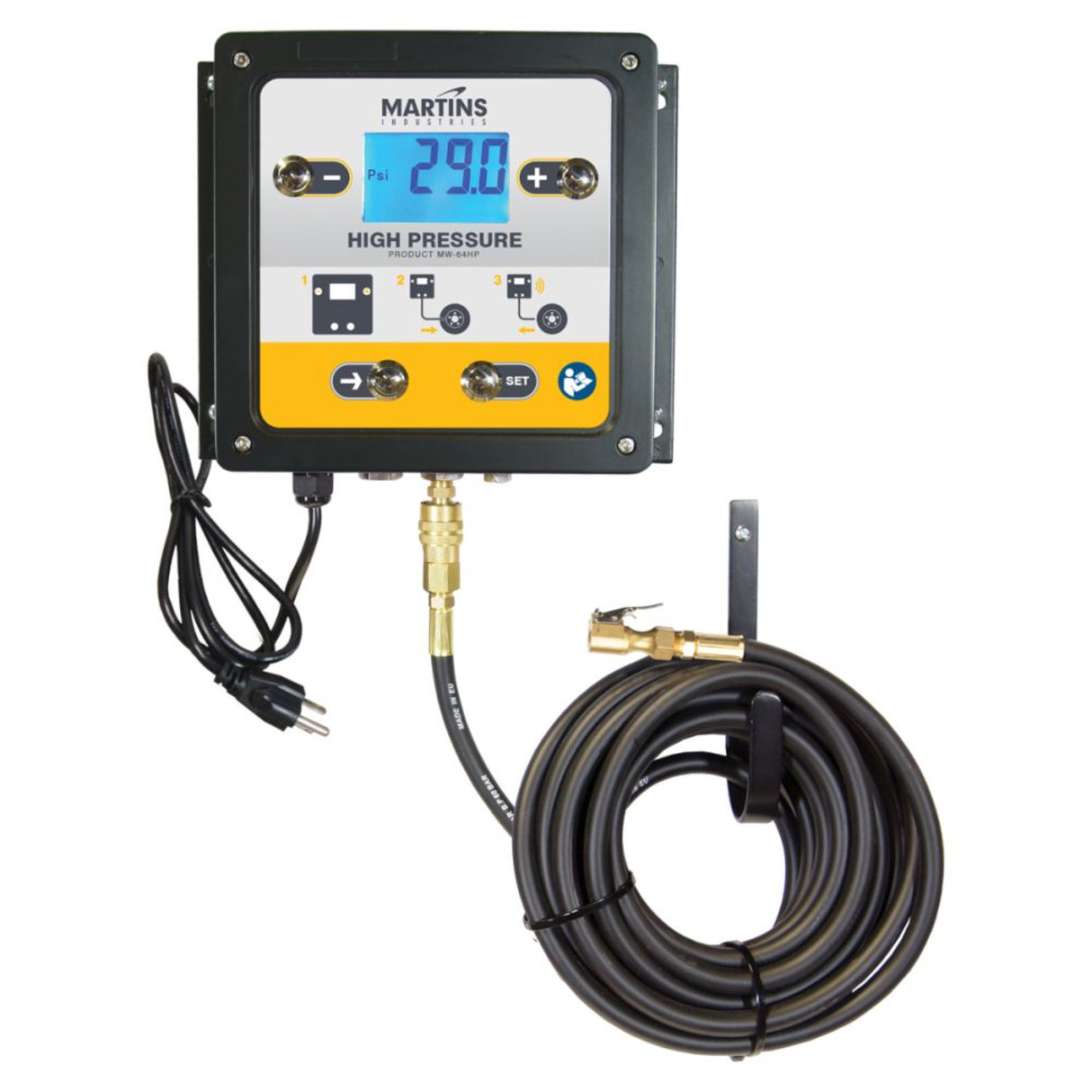 Martins Industries Flatematic High-Pressure Automatic Tire Inflator – 232 PSI Wall-Mount Digital Inflator with 25 ft Hose