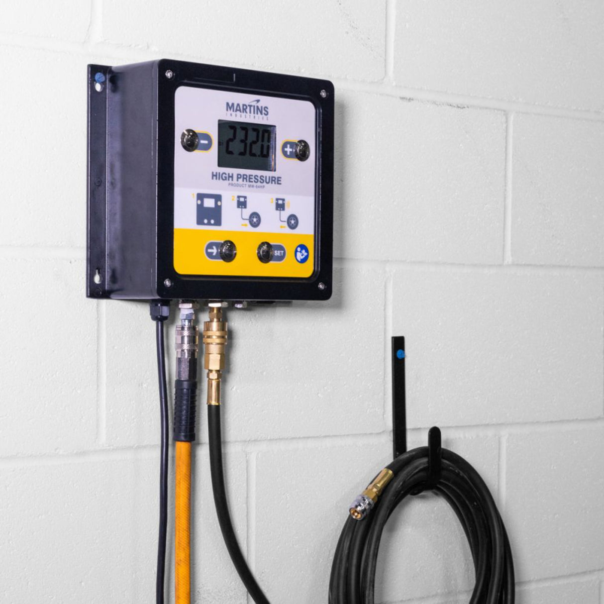 Martins Industries Flatematic High-Pressure Automatic Tire Inflator – 232 PSI Wall-Mount Digital Inflator with 25 ft Hose