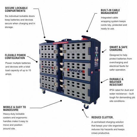 Makinex Mobile Charge Pod, 6-Locker Battery Charging Cabinet
