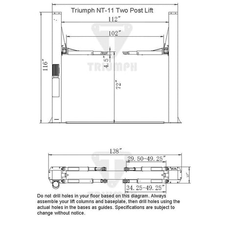 Triumph NT-11 11,000 lb Two Post Auto Lift