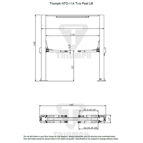 Triumph NTO-11A 11,000 lb Two Post Auto Lift