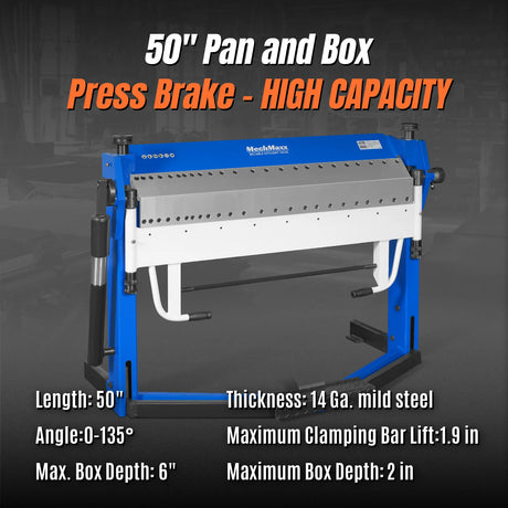MechMaxx 50" Industrial Foot Clamp Pan & Box Brake, 14 Ga Mild Steel
