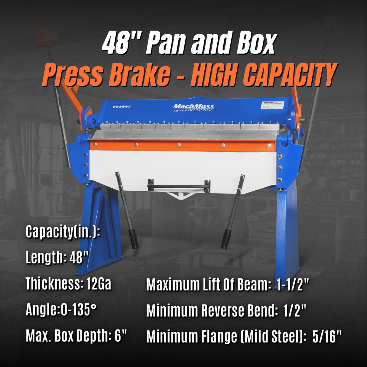 MechMaxx 48" Heavy Duty Manual Pan & Box Brake, 12 Gauge Mild Steel