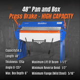 MechMaxx 48" Heavy Duty Manual Pan & Box Brake, 12 Gauge Mild Steel