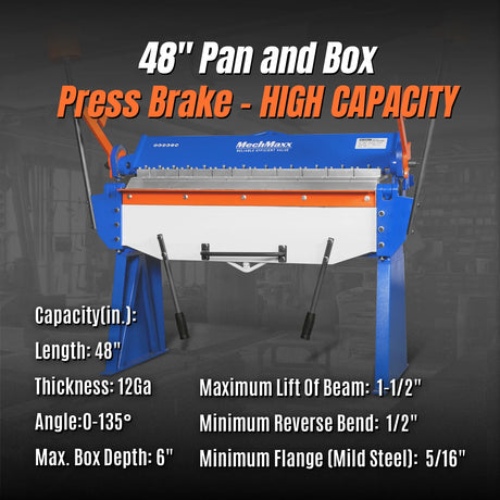 MechMaxx 48" Heavy Duty Manual Pan & Box Brake, 12 Gauge Mild Steel