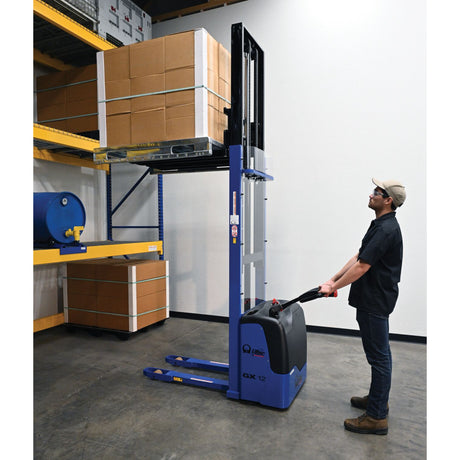 Vestil PMC-S Pramac Self-Propelled Electric Stacker | 2,500 lb Capacity, 137" Lift, Fixed Forks, 12V Powered Drive & Lift