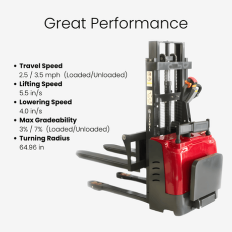 Sunmax - Electric Pallet Stacker - 3,300 lb, 78″ Lift, Fixed Legs