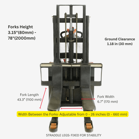 Sunmax - Electric Pallet Stacker - 3,300 lb, 78″ Lift, Fixed Legs