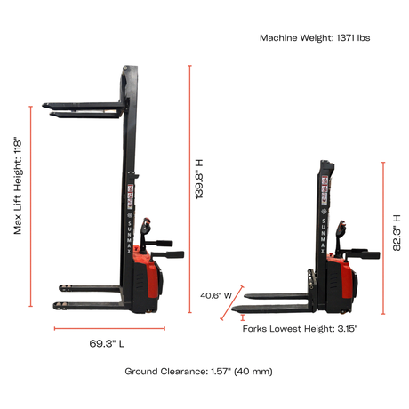 Sunmax - Electric Pallet Stacker - 3,300 lb, 118″ Lift, Fixed Legs