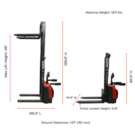 Sunmax - Electric Pallet Stacker - 3,300 lb, 118″ Lift, Fixed Legs