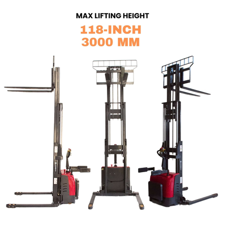 Sunmax - Electric Pallet Stacker - 3,300 lb, 118″ Lift, Adjustable Legs