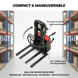 Sunmax - Electric Pallet Stacker - 3,300 lb, 118″ Lift, Adjustable Legs