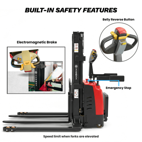 Sunmax - Electric Pallet Stacker - 3,300 lb, 118″ Lift, Adjustable Legs