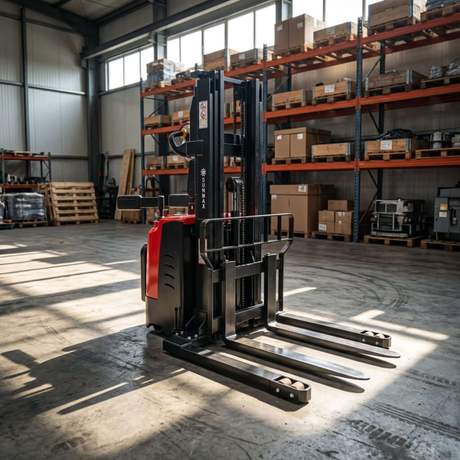 Sunmax - Electric Pallet Stacker - 3,300 lb, 118″ Lift, Adjustable Legs