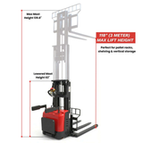 Sunmax - Electric Pallet Stacker - 3,300 lb, 118″ Lift, Adjustable Legs