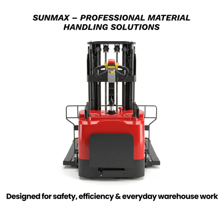 Sunmax - Electric Pallet Stacker - 3,300 lb, 118″ Lift, Adjustable Legs