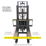 Sunmax - Semi-Electric Pallet Stacker - 3,300 lb, 78″ Lift, Fixed Legs