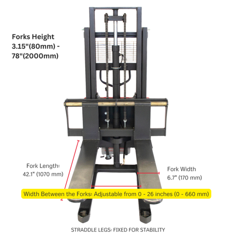 Sunmax - Semi-Electric Pallet Stacker - 3,300 lb, 78″ Lift, Fixed Legs