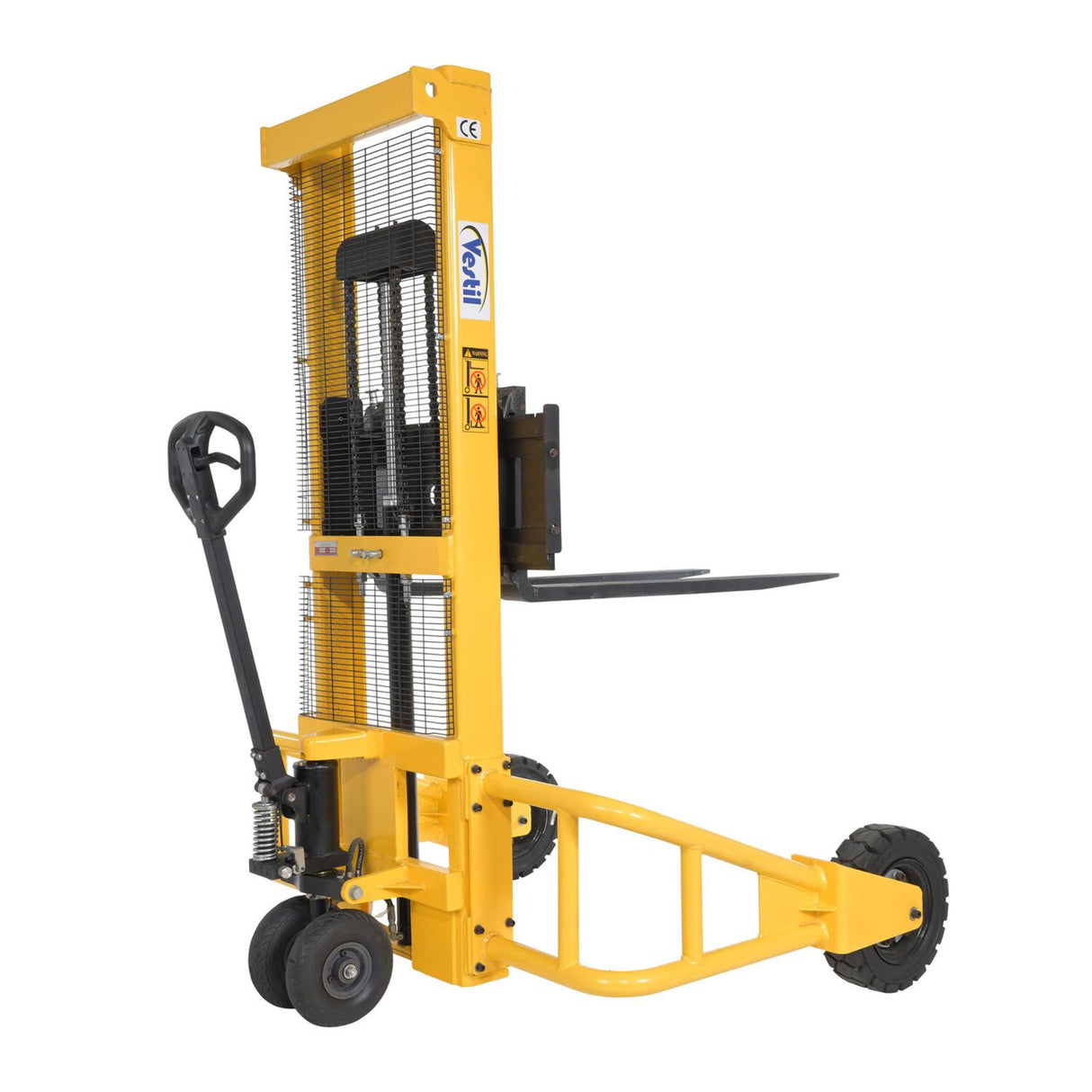 Vestil RT-MS-62-AF Manual Rough Terrain Stacker | 2,000 lb Capacity, 61" Lift, Hand Pump Hydraulic, Rubber Tires for Uneven Surfaces