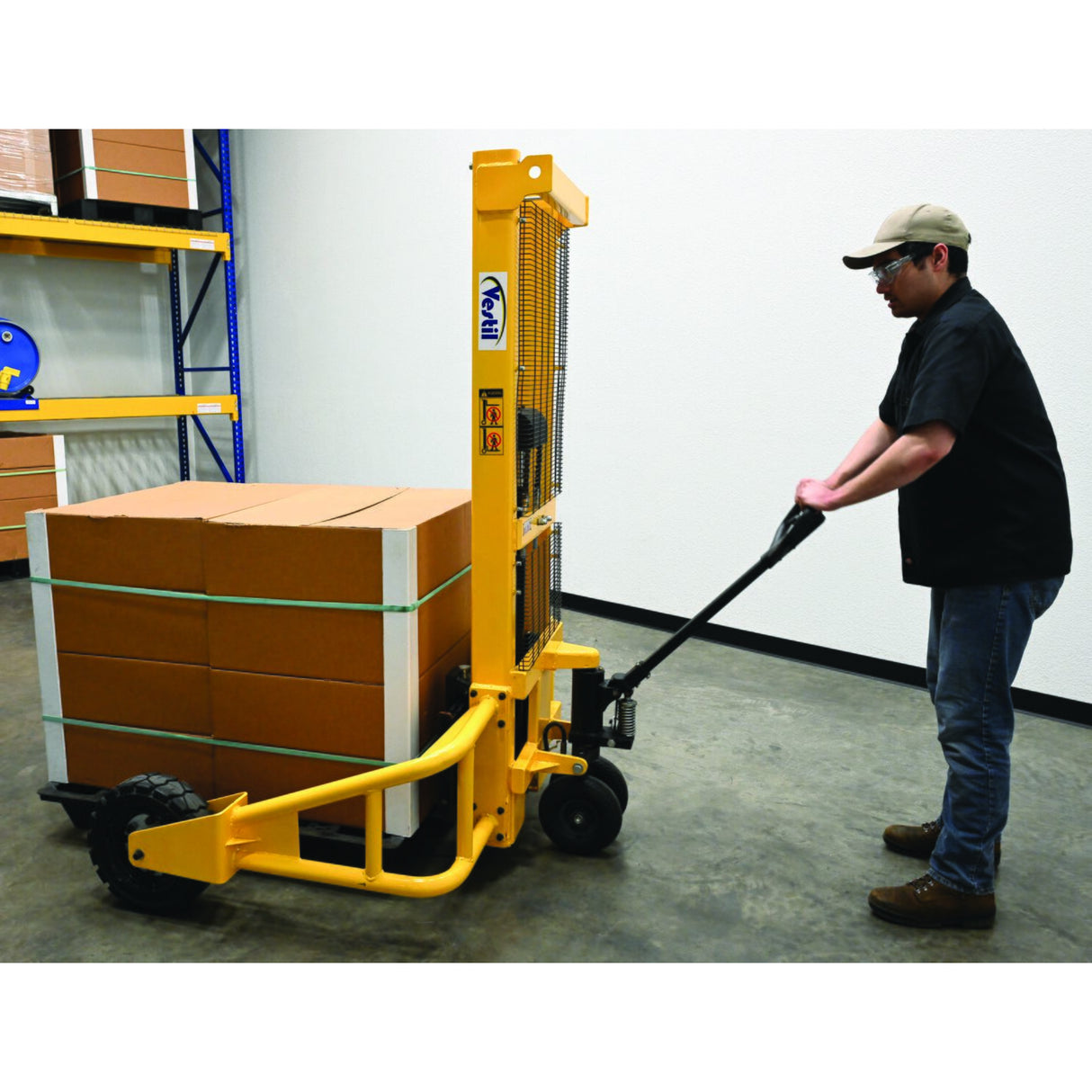 Vestil RT-MS-62-AF Manual Rough Terrain Stacker | 2,000 lb Capacity, 61" Lift, Hand Pump Hydraulic, Rubber Tires for Uneven Surfaces