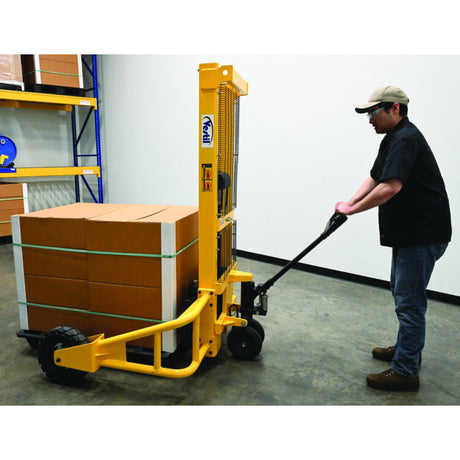 Vestil RT-MS-62-AF Manual Rough Terrain Stacker | 2,000 lb Capacity, 61" Lift, Hand Pump Hydraulic, Rubber Tires for Uneven Surfaces