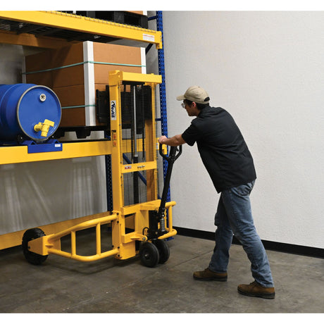 Vestil RT-MS-62-AF Manual Rough Terrain Stacker | 2,000 lb Capacity, 61" Lift, Hand Pump Hydraulic, Rubber Tires for Uneven Surfaces