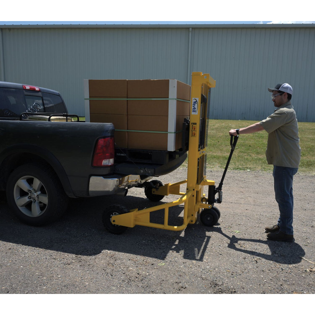 Vestil RT-MS-62-AF Manual Rough Terrain Stacker | 2,000 lb Capacity, 61" Lift, Hand Pump Hydraulic, Rubber Tires for Uneven Surfaces