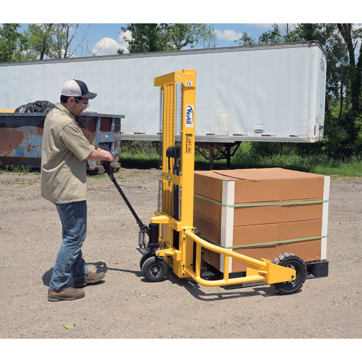 Vestil RT-MS-62-AF Manual Rough Terrain Stacker | 2,000 lb Capacity, 61" Lift, Hand Pump Hydraulic, Rubber Tires for Uneven Surfaces