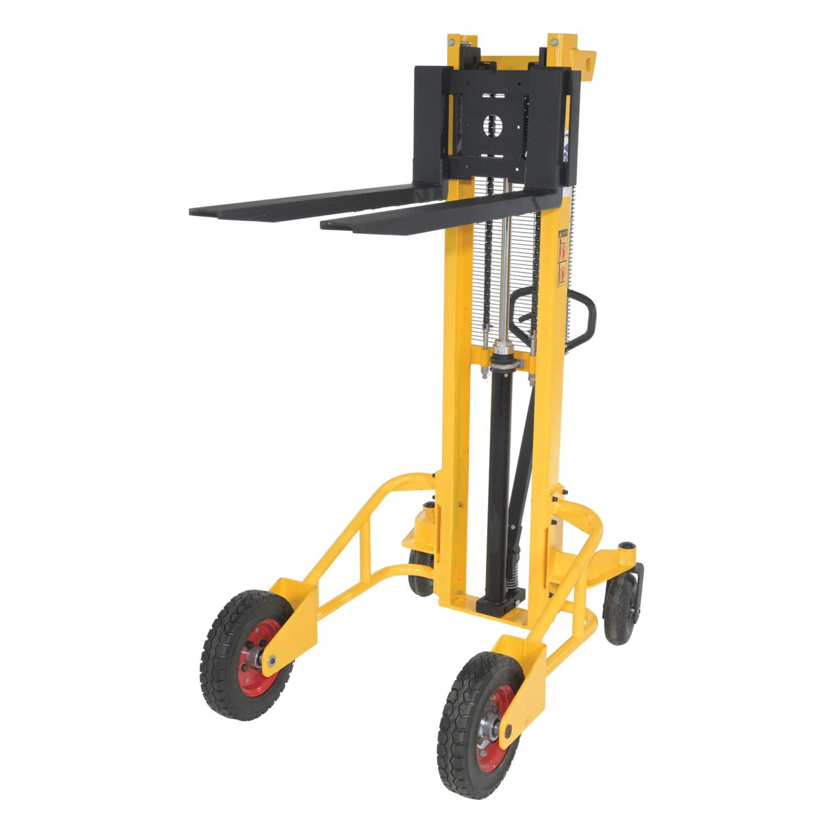 Vestil RT-NMS-60-AF Narrow Manual Rough Terrain Stacker | 1,500 lb Capacity, 59" Lift, Hand Pump Hydraulic, Rubber Tires for Tight Outdoor Spaces