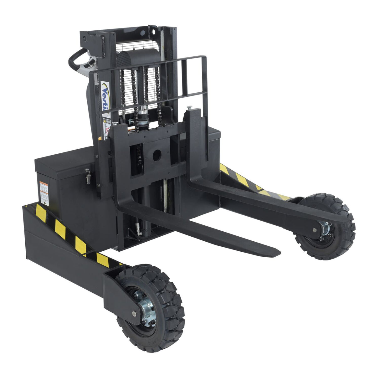 Vestil RT-S Powered Rough Terrain Stacker | 3,000 lb Capacity, 35" or 62" Lift, Rubber Tires for Uneven Surfaces, Adjustable Forks