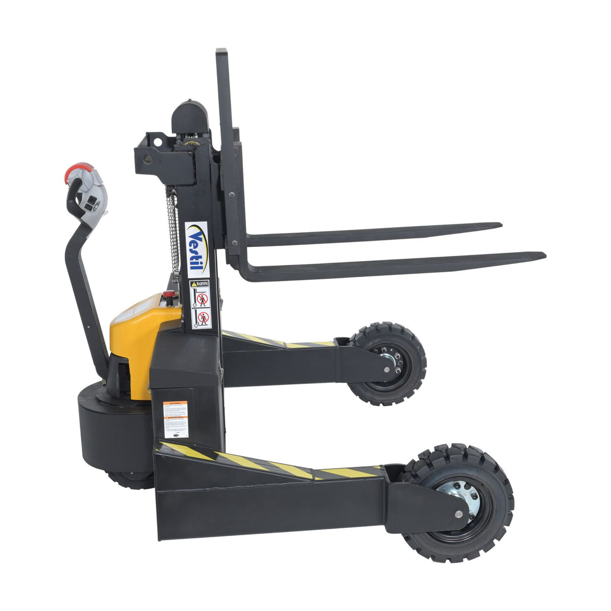 Vestil RT-S Powered Rough Terrain Stacker | 3,000 lb Capacity, 35" or 62" Lift, Rubber Tires for Uneven Surfaces, Adjustable Forks