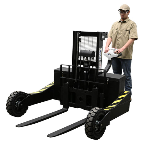 Vestil RT-S Powered Rough Terrain Stacker | 3,000 lb Capacity, 35" or 62" Lift, Rubber Tires for Uneven Surfaces, Adjustable Forks