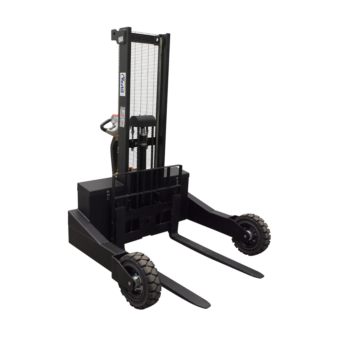 Vestil RT-S Powered Rough Terrain Stacker | 3,000 lb Capacity, 35" or 62" Lift, Rubber Tires for Uneven Surfaces, Adjustable Forks