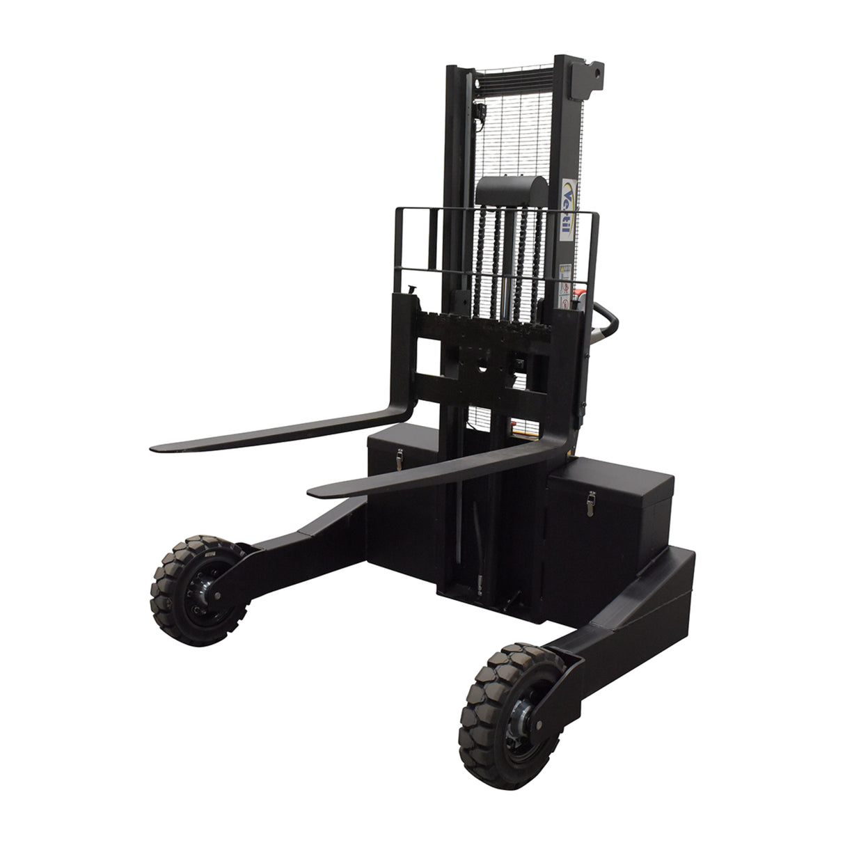 Vestil RT-S Powered Rough Terrain Stacker | 3,000 lb Capacity, 35" or 62" Lift, Rubber Tires for Uneven Surfaces, Adjustable Forks
