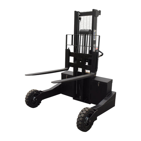 Vestil RT-S Powered Rough Terrain Stacker | 3,000 lb Capacity, 35" or 62" Lift, Rubber Tires for Uneven Surfaces, Adjustable Forks