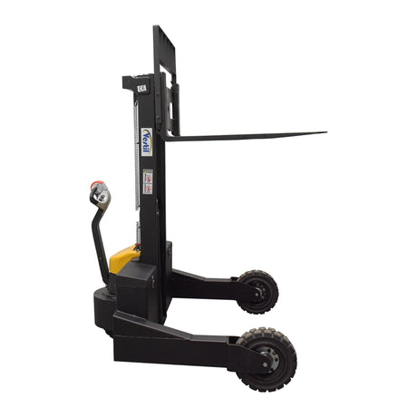 Vestil RT-S Powered Rough Terrain Stacker | 3,000 lb Capacity, 35" or 62" Lift, Rubber Tires for Uneven Surfaces, Adjustable Forks