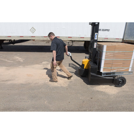 Vestil RT-S Powered Rough Terrain Stacker | 3,000 lb Capacity, 35" or 62" Lift, Rubber Tires for Uneven Surfaces, Adjustable Forks