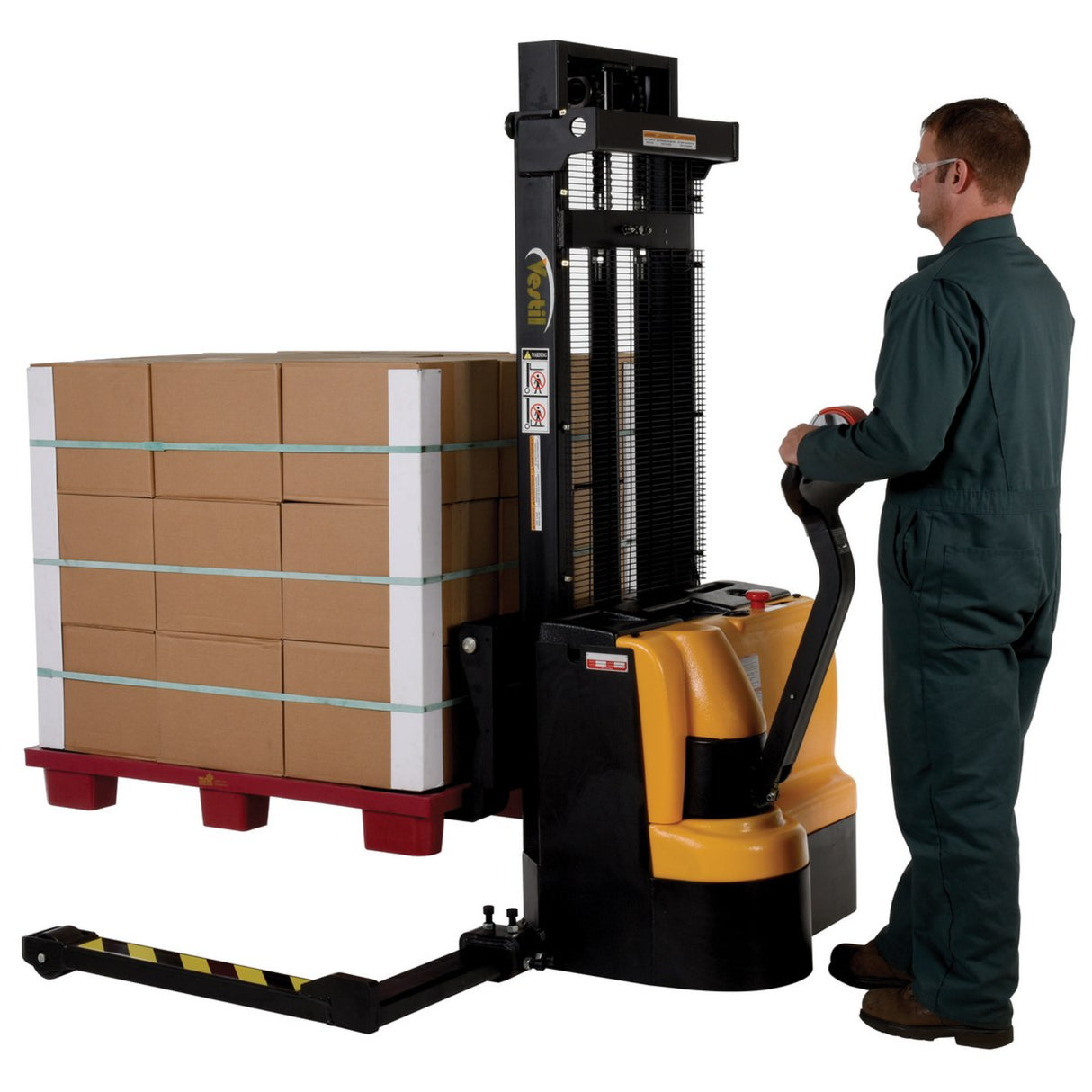 Vestil S-DM Double Mast Stacker with Powered Drive & Lift | 2,200 lb Capacity, 101"–150" Lift, Fully Powered 24V, Adjustable or Fixed Forks