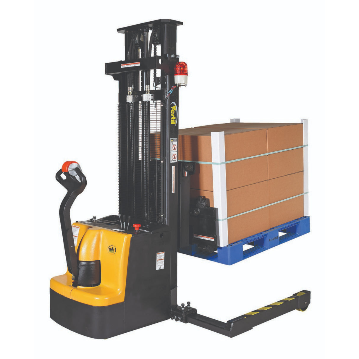 Vestil S-118-AA-FR Powered Stacker with Power Drive, Lift & Fork Reach | 1,500 lb Capacity, 118" Lift, 25" Powered Fork Extension