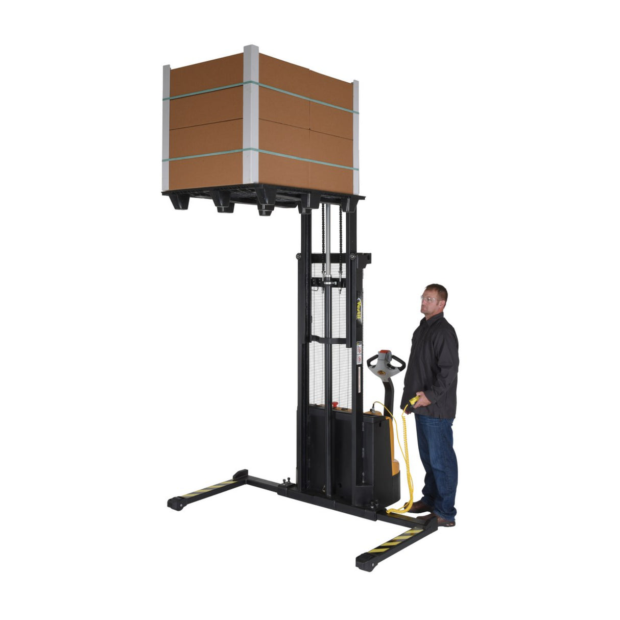 Vestil S-DM Double Mast Stacker with Powered Drive & Lift | 2,200 lb Capacity, 101"–150" Lift, Fully Powered 24V, Adjustable or Fixed Forks