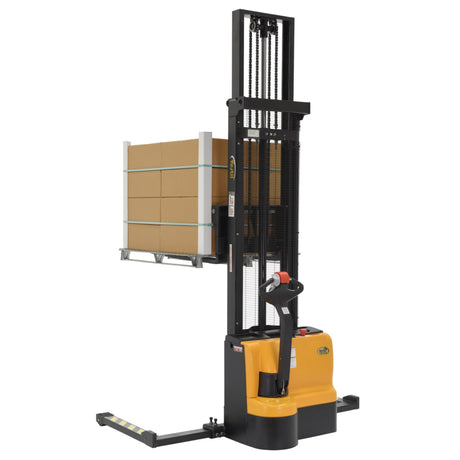 Vestil S-DM Double Mast Stacker with Powered Drive & Lift | 2,200 lb Capacity, 101"–150" Lift, Fully Powered 24V, Adjustable or Fixed Forks