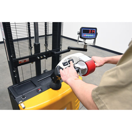 Vestil S-62-AA-SCL Adjustable Powered Stacker with Built-In Scale | 2,000 lb Capacity, 62" Lift, Digital Weighing, Adjustable Forks