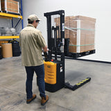 Vestil S-62-AA-SCL Adjustable Powered Stacker with Built-In Scale | 2,000 lb Capacity, 62" Lift, Digital Weighing, Adjustable Forks