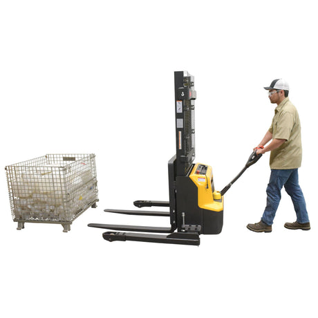 Vestil S-LION Double Mast Stacker with Lithium-Ion Battery | 2,600 lb Capacity, 63" or 114" Lift, Walk-Behind, Adjustable Forks