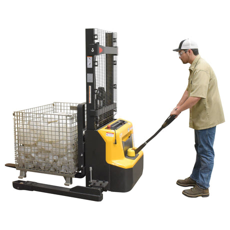Vestil S-LION Double Mast Stacker with Lithium-Ion Battery | 2,600 lb Capacity, 63" or 114" Lift, Walk-Behind, Adjustable Forks