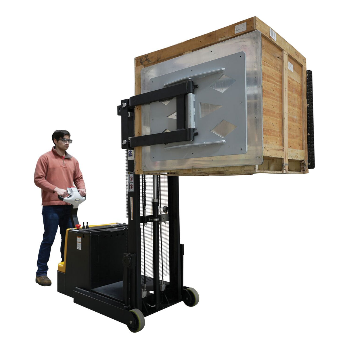 Vestil S-CB-BCF Fully Powered Bale Clamp & Lift Stacker | 800 lb Capacity, Ride-On, Counter-Balanced, 23"-41" or 27"-51" Clamp Range