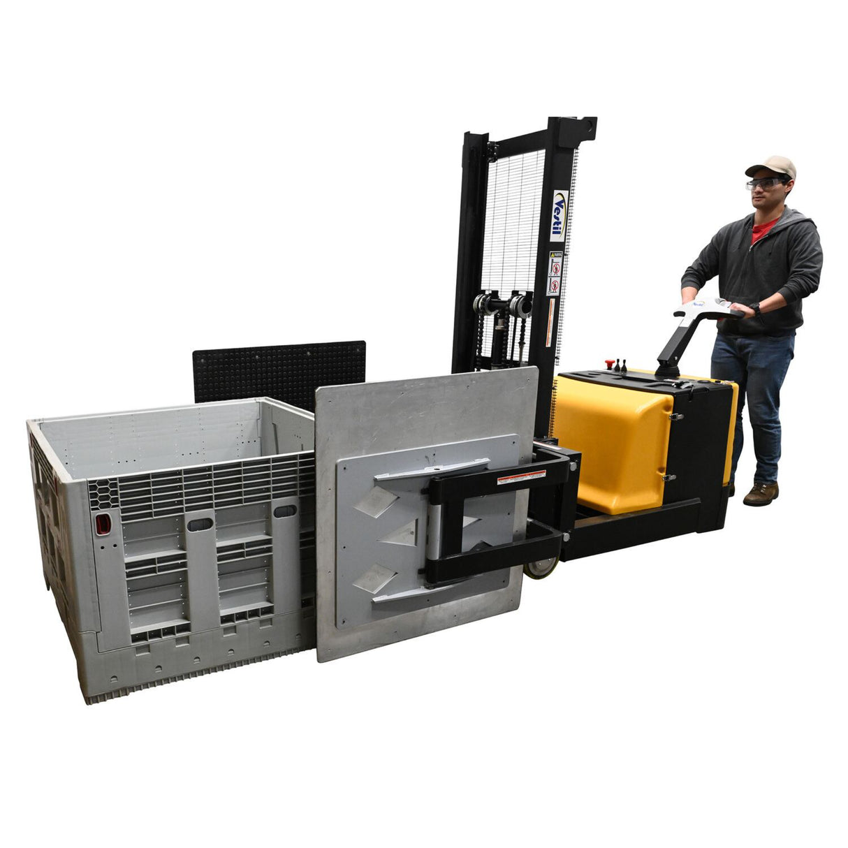 Vestil S-CB-BCF Fully Powered Bale Clamp & Lift Stacker | 800 lb Capacity, Ride-On, Counter-Balanced, 23"-41" or 27"-51" Clamp Range